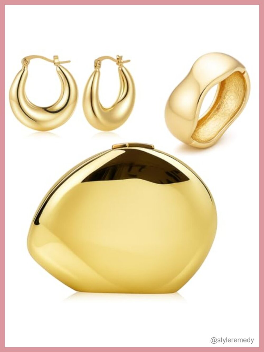 Gold Clutch Purse Jewelry Set Acrylic Copper Earrings Bracelet 3 Pc